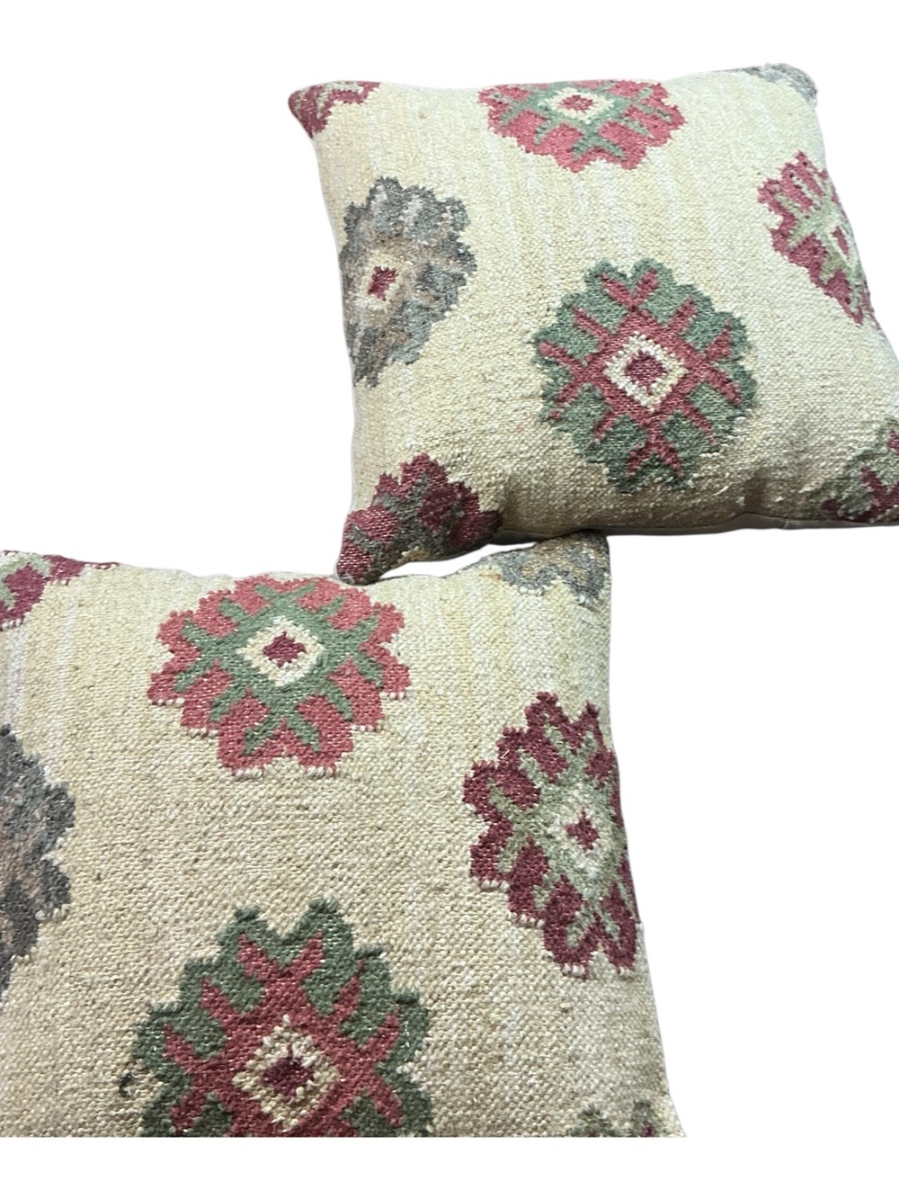 Jute Kilim Pillow tan/rust /sage green set of 2 - 17x17”